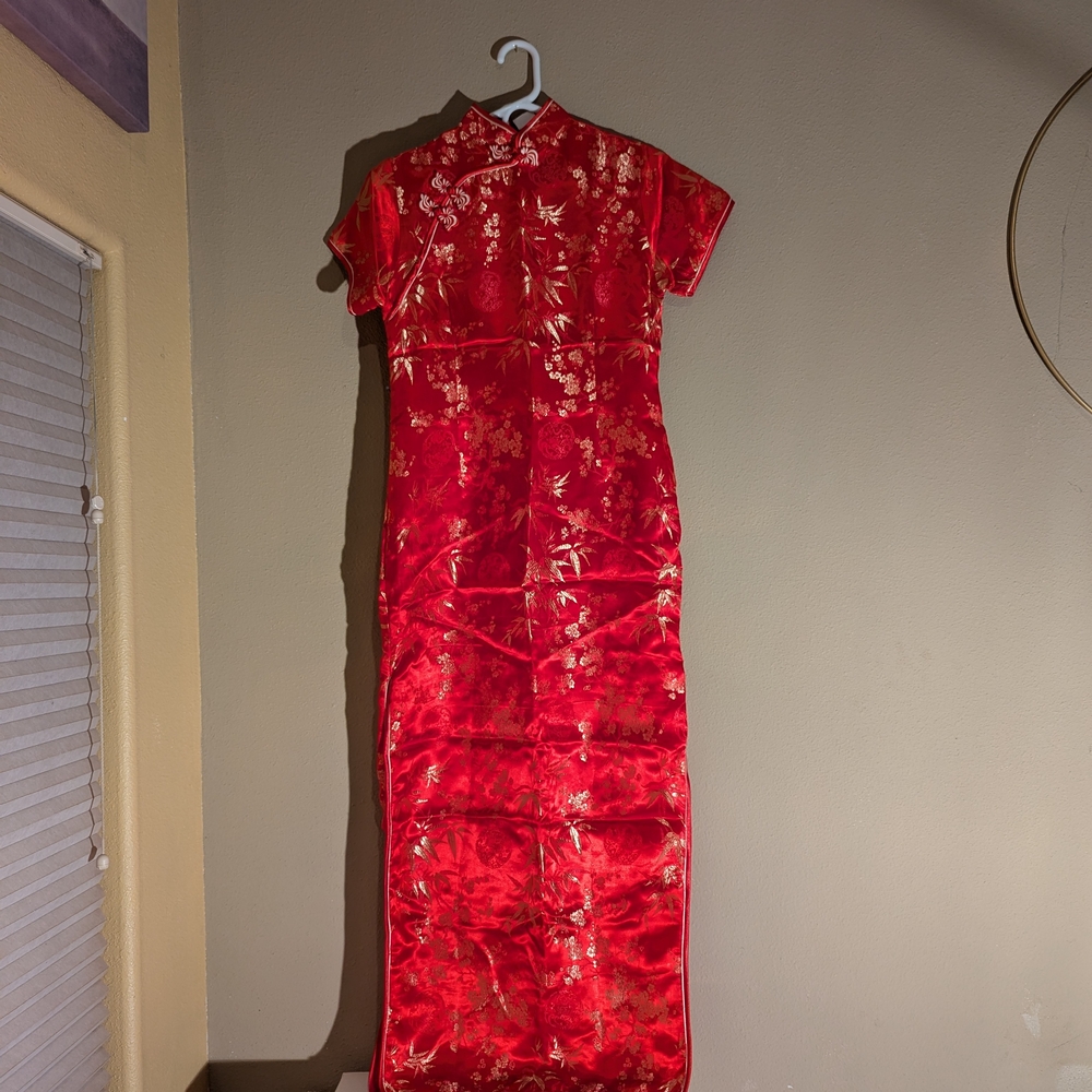 Red Embellished Maxi Dress with Mock Neck
